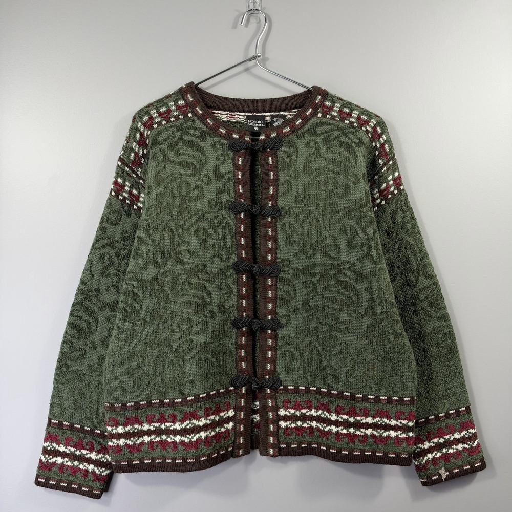 Vintage Nordic Design Sweater Womens Large Green Fair Isle Cardigan Hong Kong